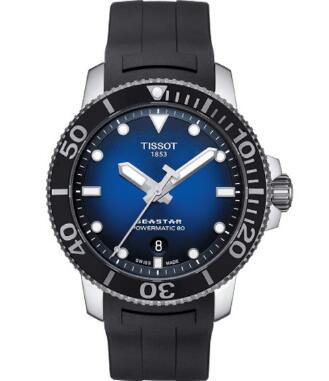 The dial exudes a gradient visual effect in blue and black.