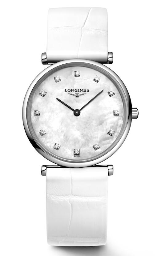 Swiss replica watches clearly indicate the time with black hands and white mother-of-pearl dials.